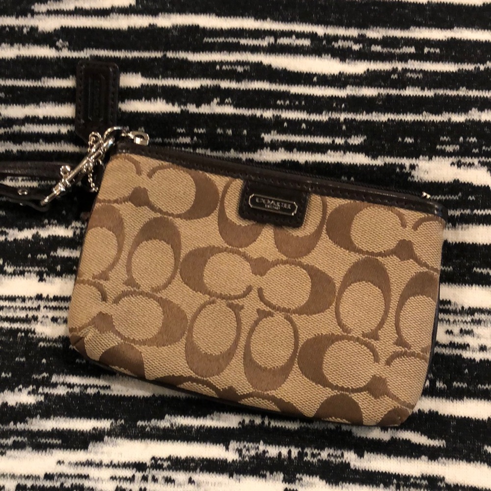 3/$25 Coach Wristlet Purse Brown Tan Khaki Silver Hardware